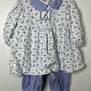 New Potatoes 18M Blue Dog Print Bishop Set Bloomer Pants Outfit Boutique